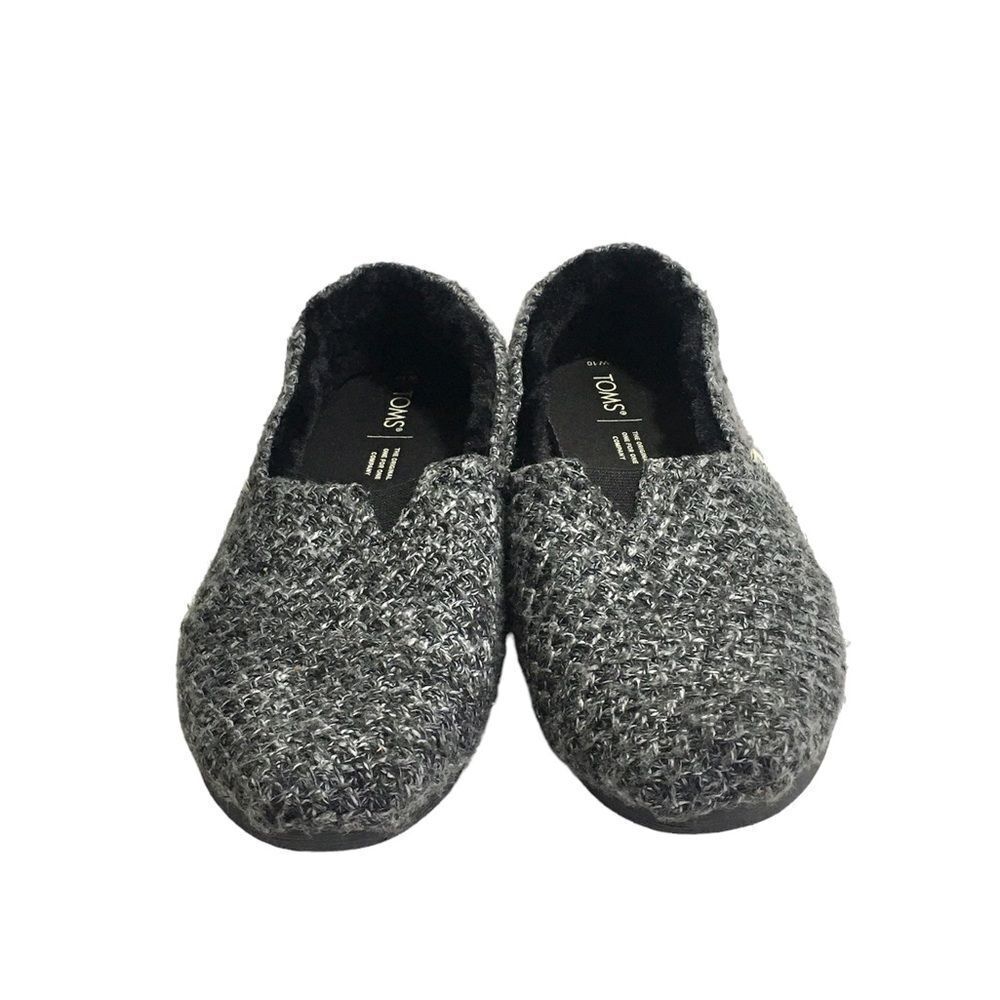 🔃Toms Classic Black Gray Tweed Slip On Loafer Flats - Picture 4 of 8